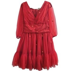 Wayward Fancies eShakti Red Tulle Daisy Embroidered Cottagecore Dress M Spring